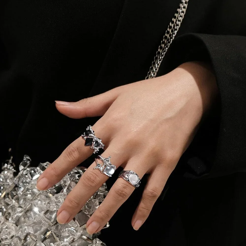 15 Pcs Y2K Rings Women Open Adjustable Vintage Gothic Punk Jewelry
